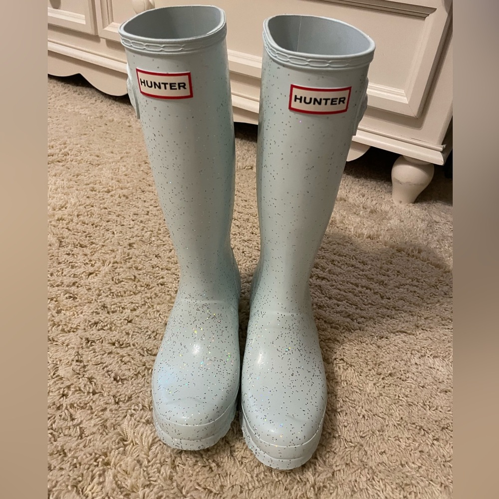 Hunter boots aqua glitter size 4/5 new